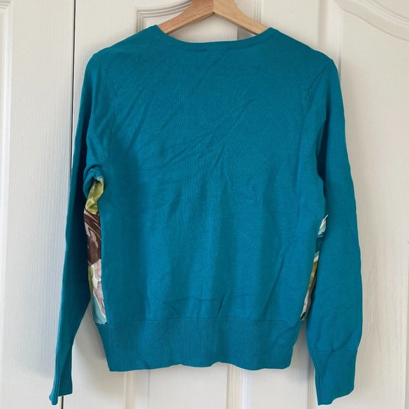 NWT Talbots Cardigan Sweater Silk Top Floral Long Sleeve Medium Petite - Picture 2 of 8